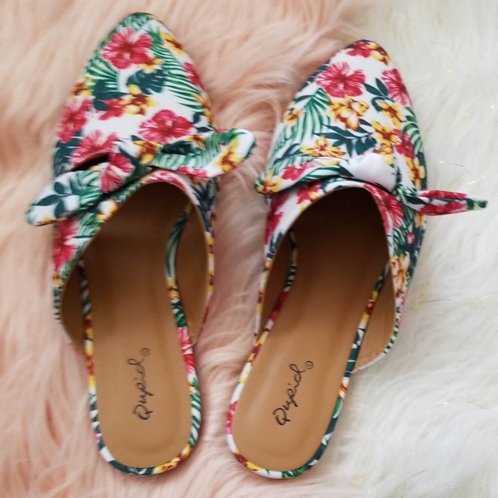 Tropical Floral Print Bow Mules - Picture 4 of 6